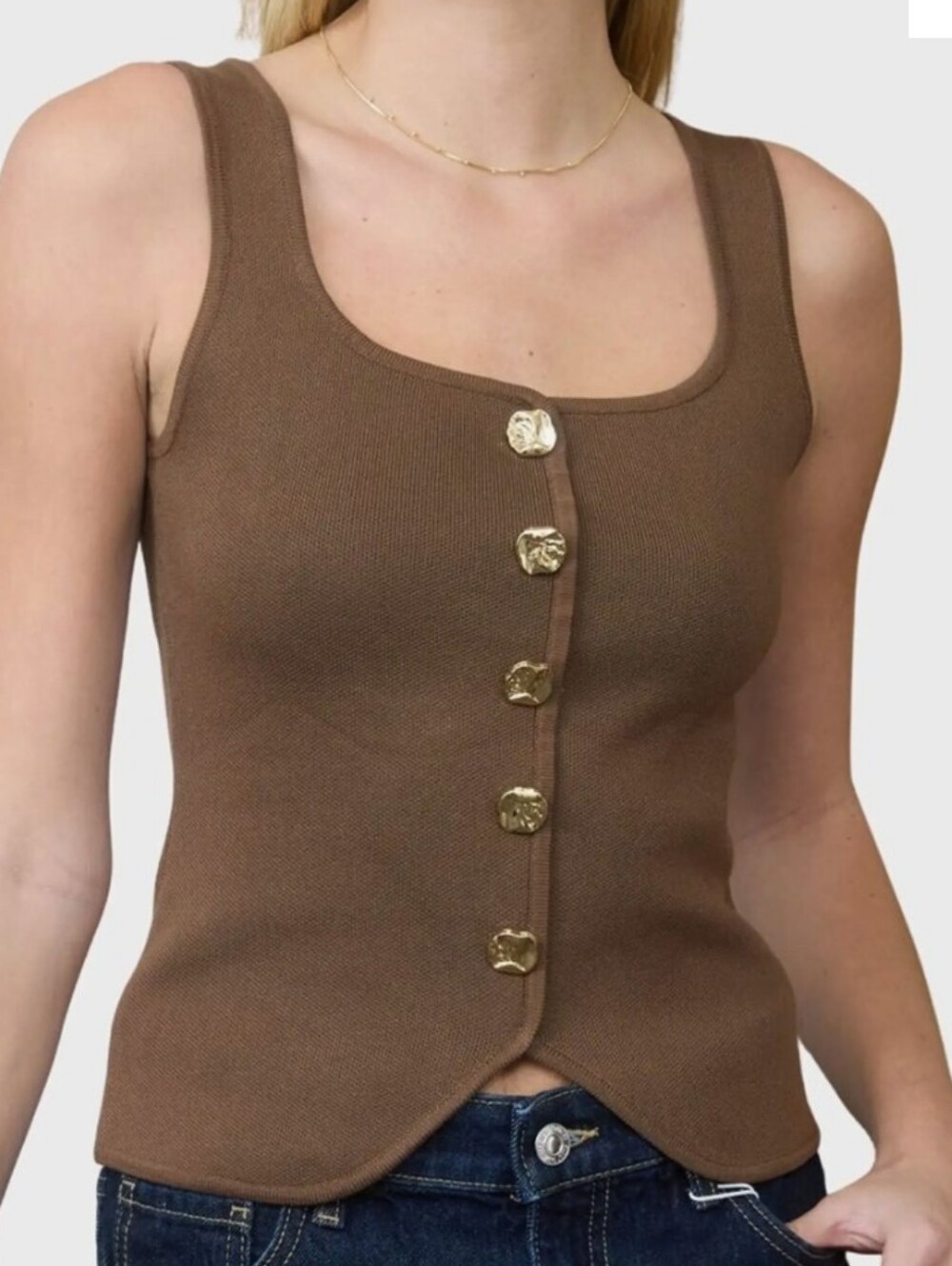 NWT The Work Shop Gold Buttoned Sweater Tank